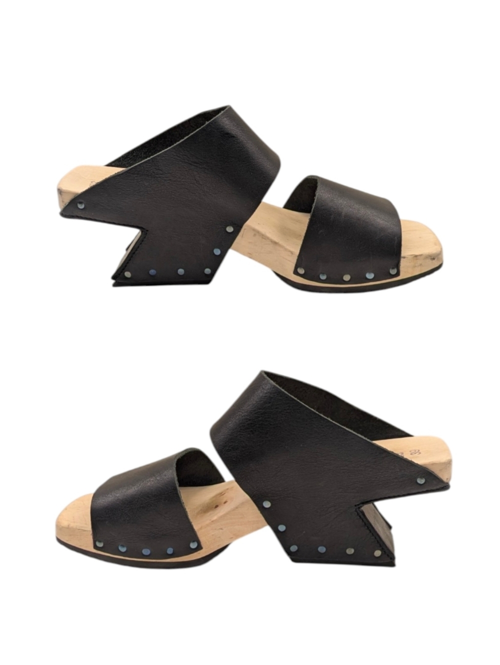 Trippen Bermuda Black Leather Wood Heel Slide Sandals Size 39 US 8 S4092 - Picture 6 of 11